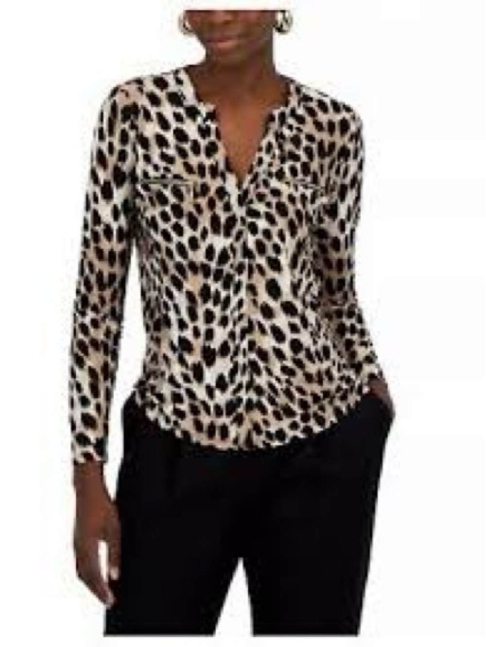 INC International Concepts Beige and Black Leopard Print Button-Down Shirt